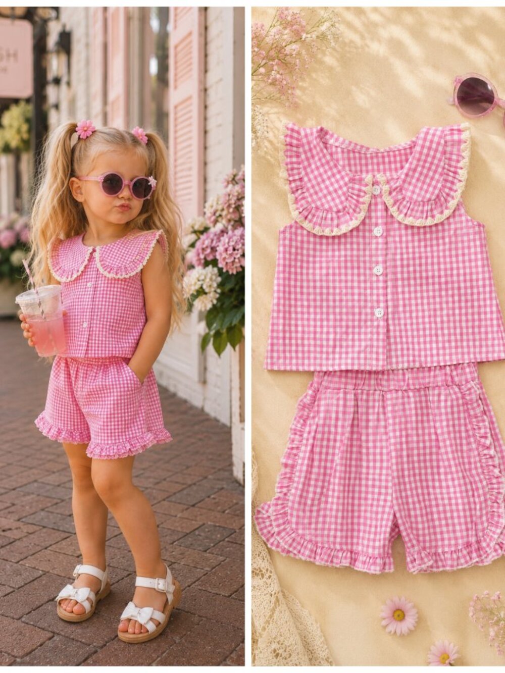 Pink Lemonade Gingham Short Set